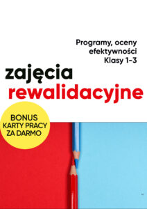 Zajęcia rewalidacyjne – bonus karty pracy za darmo dla klas 1-3, czerwono-niebieskie tło i dwie kredki, jedna czerwona, druga niebieska.